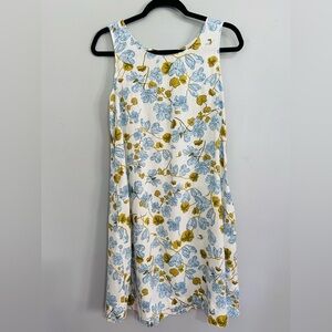 Joie Blue Floral Linen Blend Open-Back Sleeveless Dress Size Small Feminine